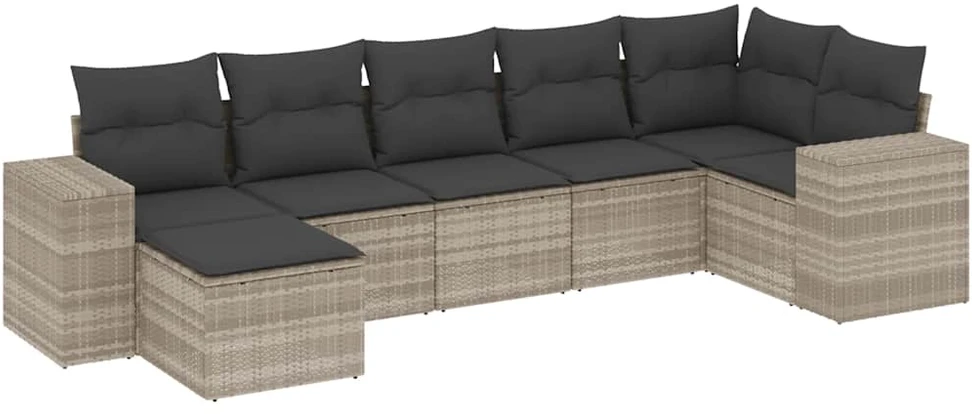 Sofa Sofos komplektas su pagalvėlėmis, 7 dalių, pilkas, poliratanas