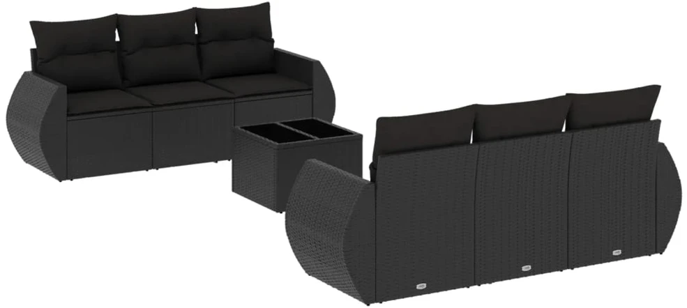 Lauko baldų komplektas Sofos komplektas su pagalvėlėmis, 7 dalių, juodas, poliratanas