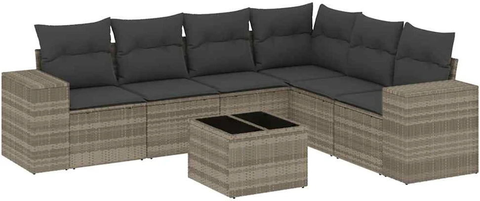 Sofa Sofos komplektas su pagalvėlėmis, 7 dalių, pilkas, poliratanas