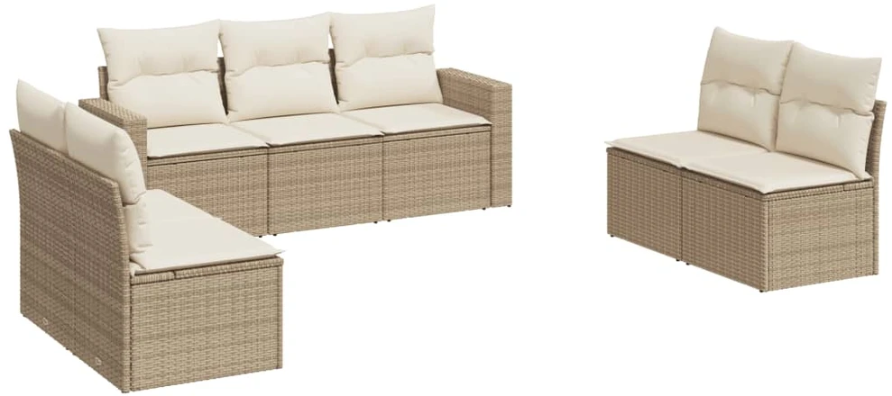 Sofa Sofos komplektas su pagalvėlėmis, 7 dalių, smėlio, poliratanas