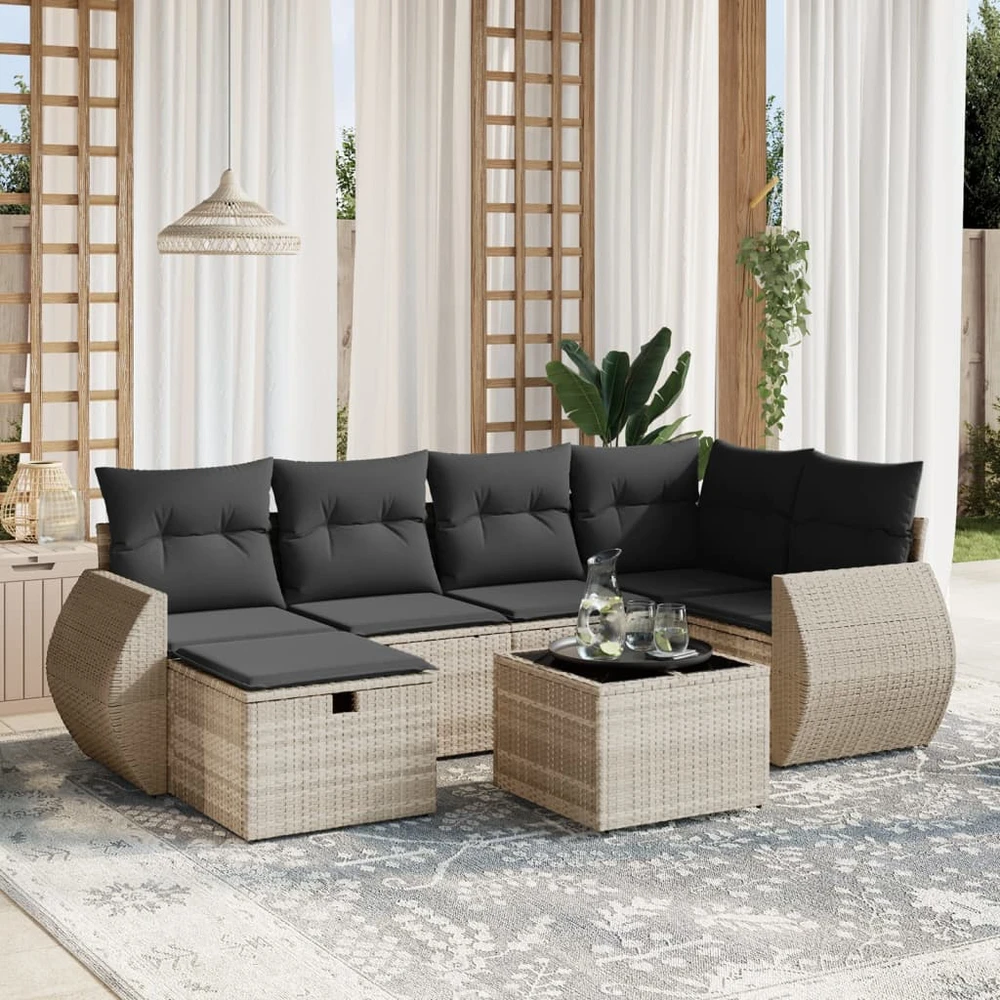 Sofa Sofos komplektas su pagalvėlėmis, 7 dalių, pilkas, poliratanas