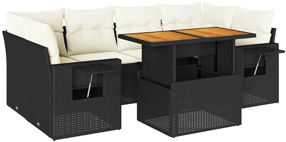 Sofa Sofos komplektas su pagalvėlėmis, 7 dalių, juodas, poliratanas