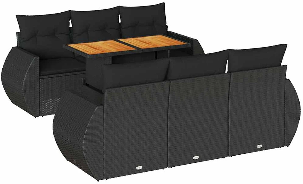 Sofa Sofos komplektas su pagalvėlėmis, 7 dalių, juodas, poliratanas