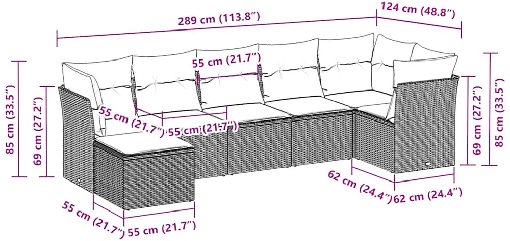 Sofa Sofos komplektas su pagalvėlėmis, 7 dalių, pilkas, poliratanas