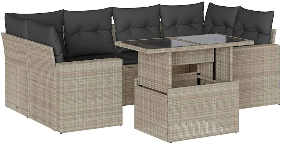 Sofa Sofos komplektas su pagalvėlėmis, 7 dalių, pilkas, poliratanas