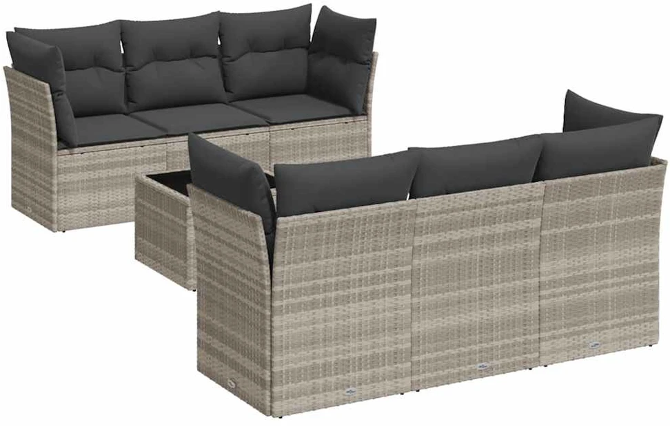 Sofa Sofos komplektas su pagalvėlėmis, 7 dalių, pilkas, poliratanas