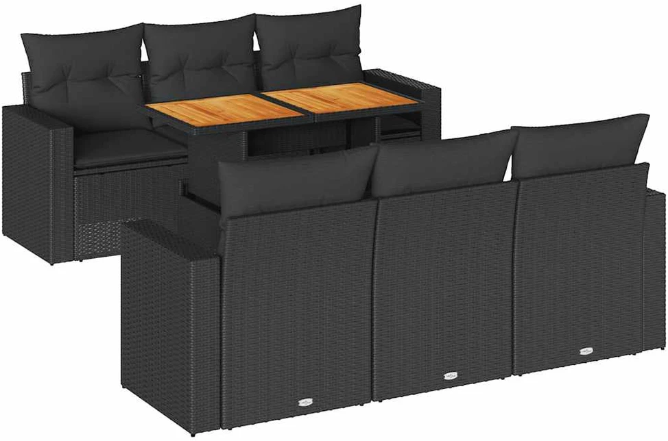 Sofa Sofos komplektas su pagalvėlėmis, 7 dalių, juodas, poliratanas