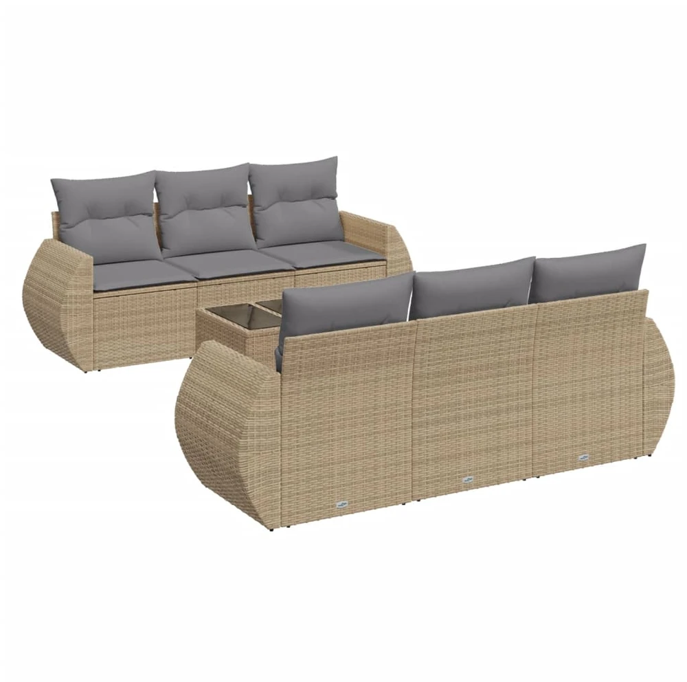 Sofa Sofos komplektas su pagalvėlėmis, 7 dalių, smėlio, poliratanas