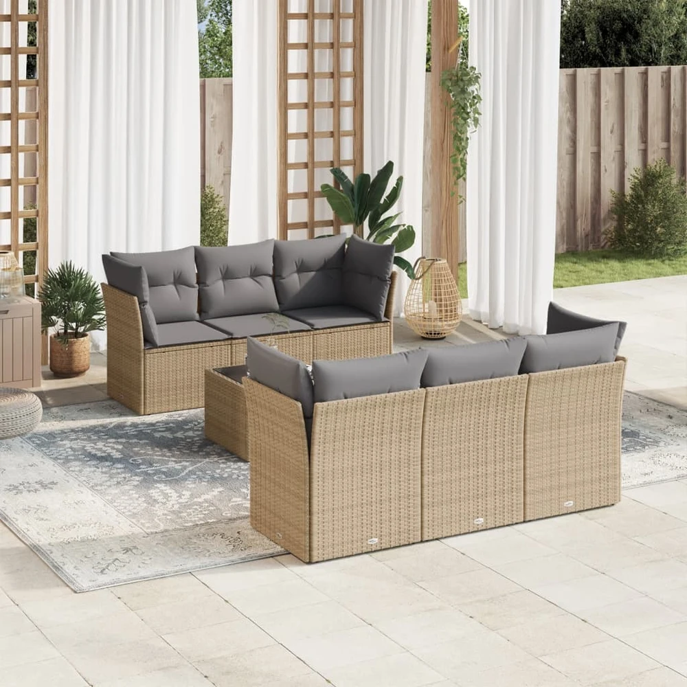 Sofa Sofos komplektas su pagalvėlėmis, 7 dalių, smėlio, poliratanas
