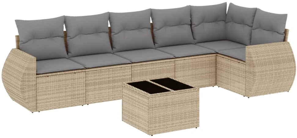 Sofa Sofos komplektas su pagalvėlėmis, 7 dalių, smėlio, poliratanas