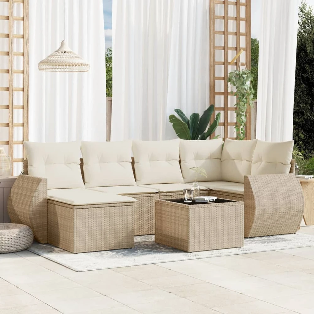 Sofa Sofos komplektas su pagalvėlėmis, 7 dalių, smėlio, poliratanas