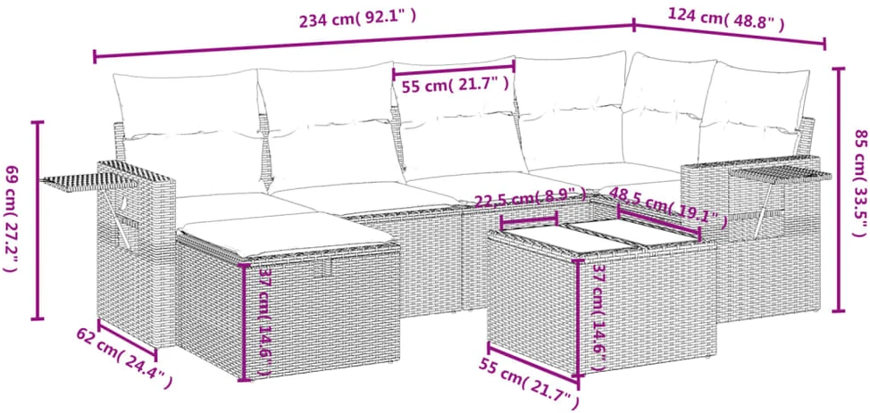 Sofa Sofos komplektas su pagalvėlėmis, 7 dalių, pilkas, poliratanas
