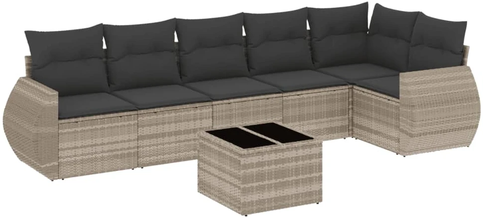 Sofa Sofos komplektas su pagalvėlėmis, 7 dalių, pilkas, poliratanas