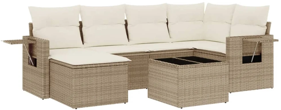 Sofa Sofos komplektas su pagalvėlėmis, 7 dalių, smėlio, poliratanas