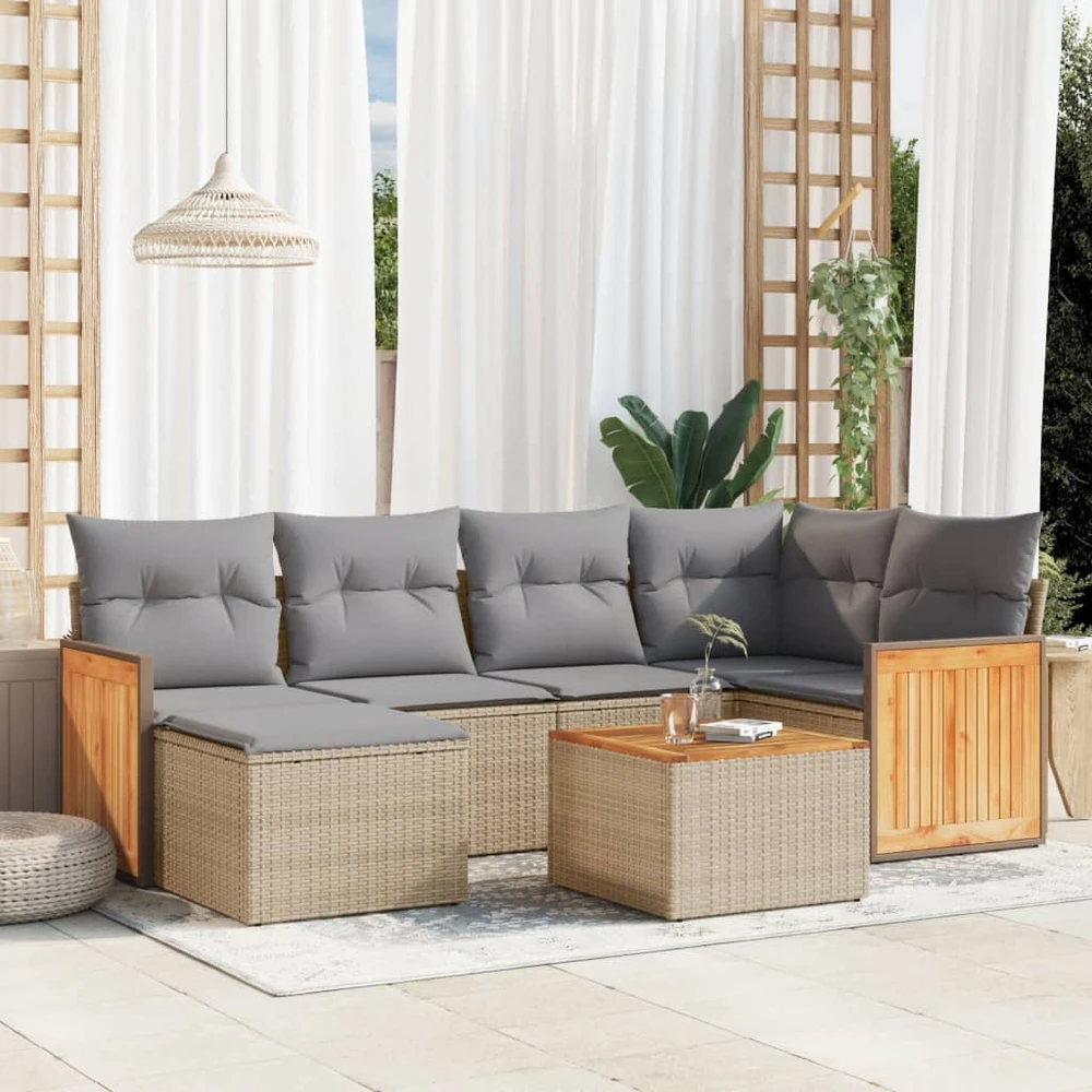Sofa Sofos komplektas su pagalvėlėmis, 7 dalių, smėlio, poliratanas