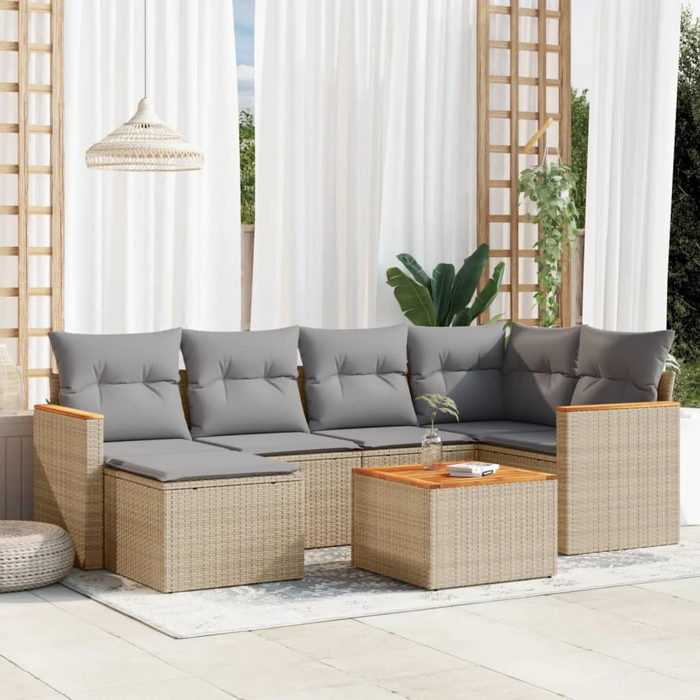 Sofa Sofos komplektas su pagalvėlėmis, 7 dalių, smėlio, poliratanas
