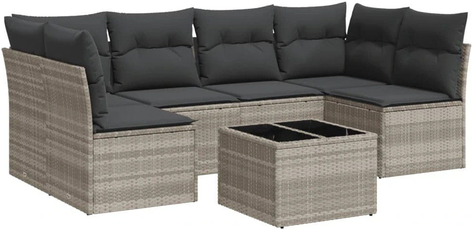 Sofa Sofos komplektas su pagalvėlėmis, 7 dalių, pilkas, poliratanas