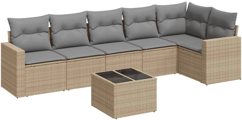 Sofa Sofos komplektas su pagalvėlėmis, 7 dalių, smėlio, poliratanas