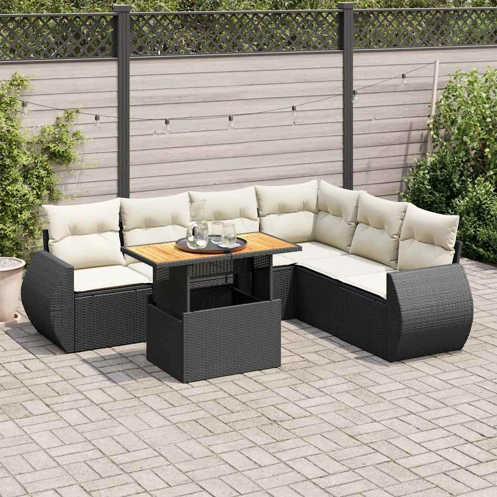 Sofa Sofos komplektas su pagalvėlėmis, 7 dalių, juodas, poliratanas