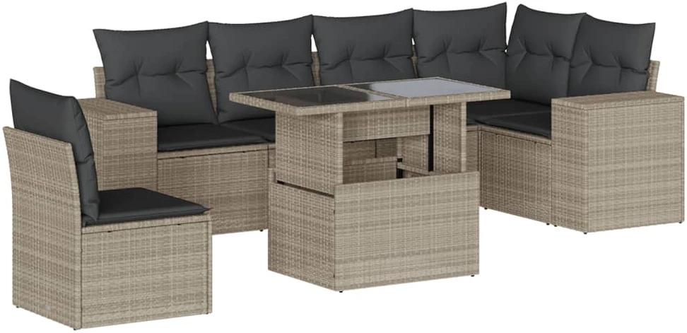 Sofa Sofos komplektas su pagalvėlėmis, 7 dalių, pilkas, poliratanas