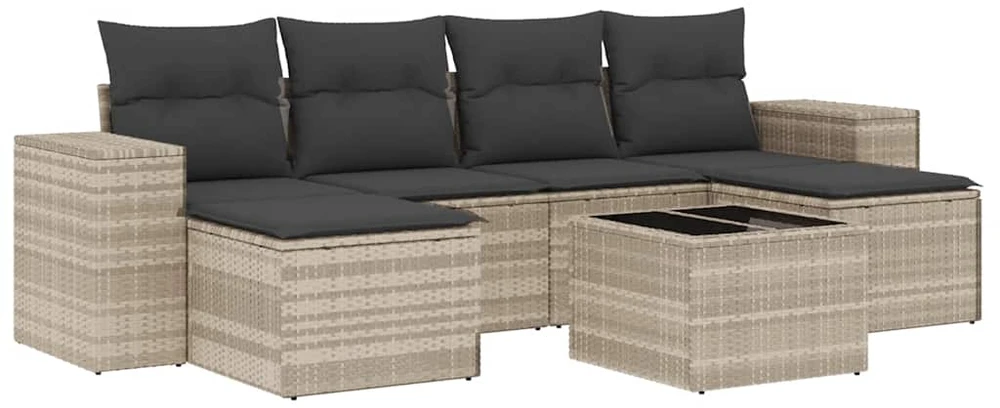 Sofa Sofos komplektas su pagalvėlėmis, 7 dalių, pilkas, poliratanas