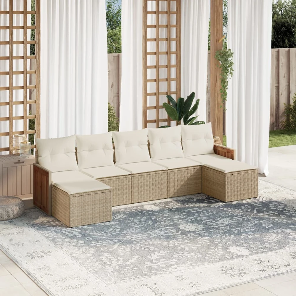 Sofa Sofos komplektas su pagalvėlėmis, 7 dalių, smėlio, poliratanas