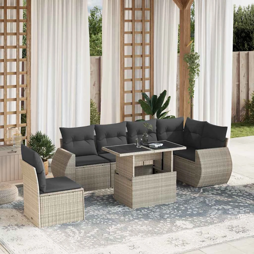 Sofa Sofos komplektas su pagalvėlėmis, 7 dalių, pilkas, poliratanas