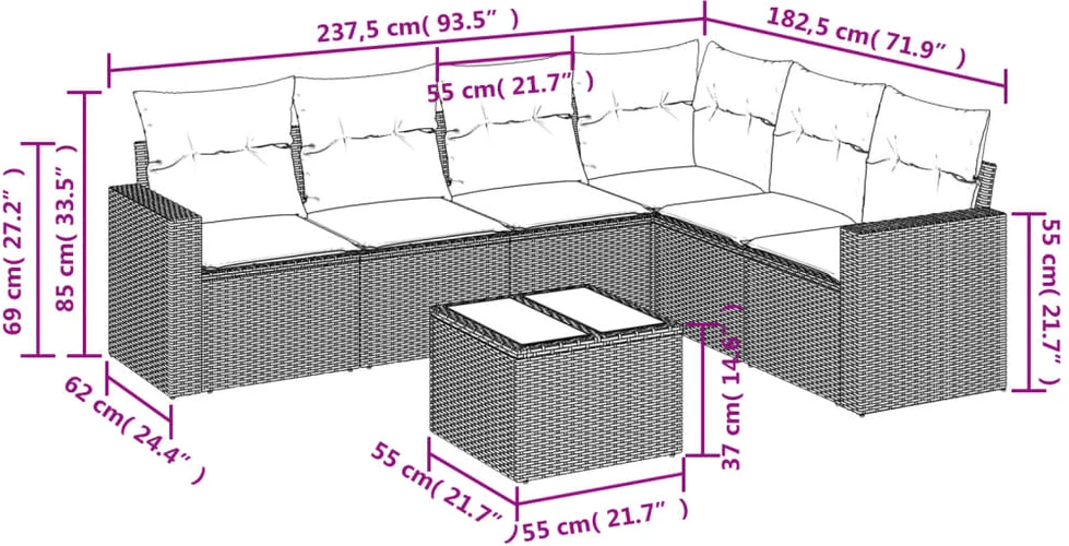 Sofa Sofos komplektas su pagalvėlėmis, 7 dalių, smėlio, poliratanas