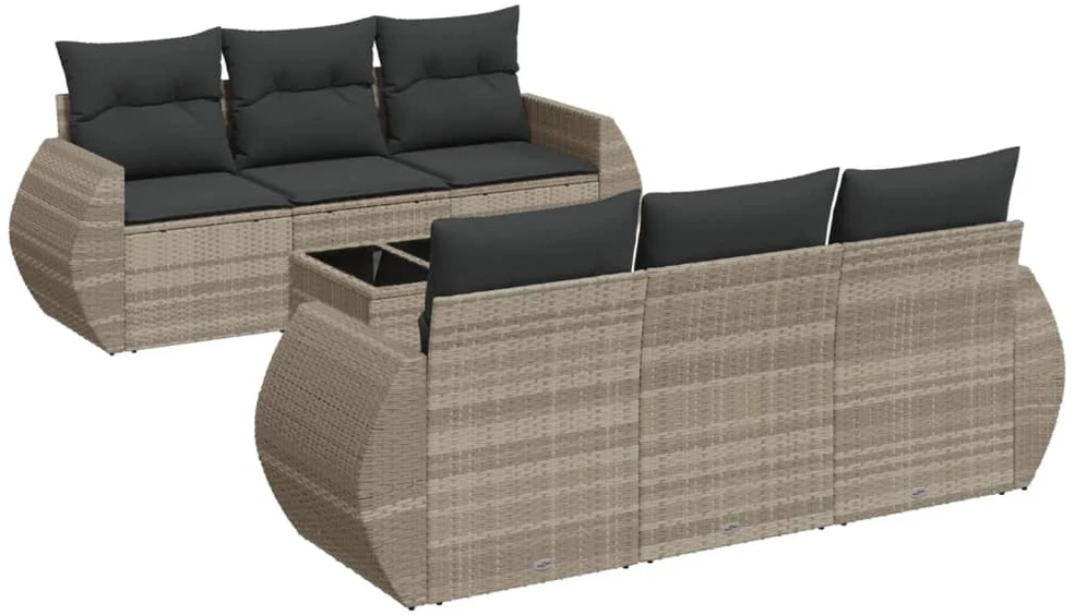 Sofa Sofos komplektas su pagalvėlėmis, 7 dalių, pilkas, poliratanas
