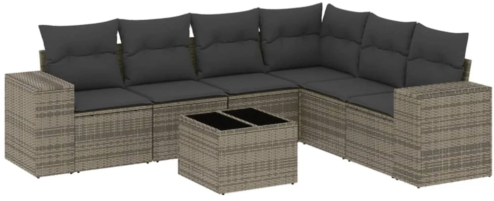 Sofa Sofos komplektas su pagalvėlėmis, 7 dalių, pilkas, poliratanas