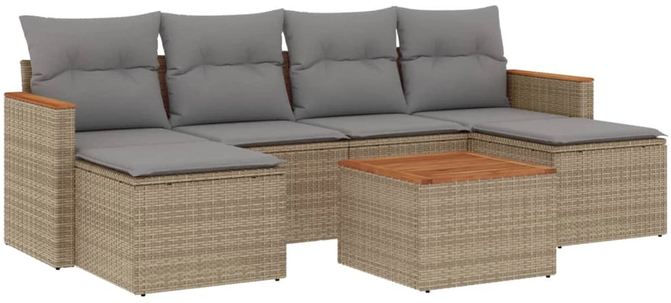 Sofa Sofos komplektas su pagalvėlėmis, 7 dalių, smėlio, poliratanas