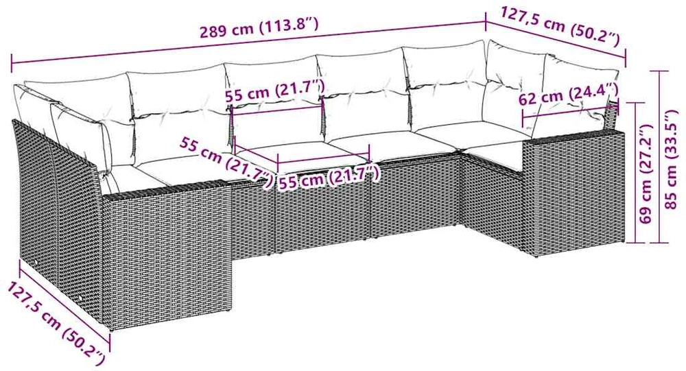 Sofa Sofos komplektas su pagalvėlėmis, 7 dalių, pilkas, poliratanas