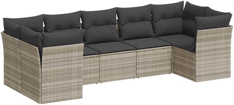 Sofa Sofos komplektas su pagalvėlėmis, 7 dalių, pilkas, poliratanas