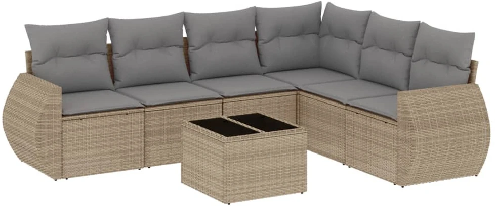 Sofa Sofos komplektas su pagalvėlėmis, 7 dalių, smėlio, poliratanas