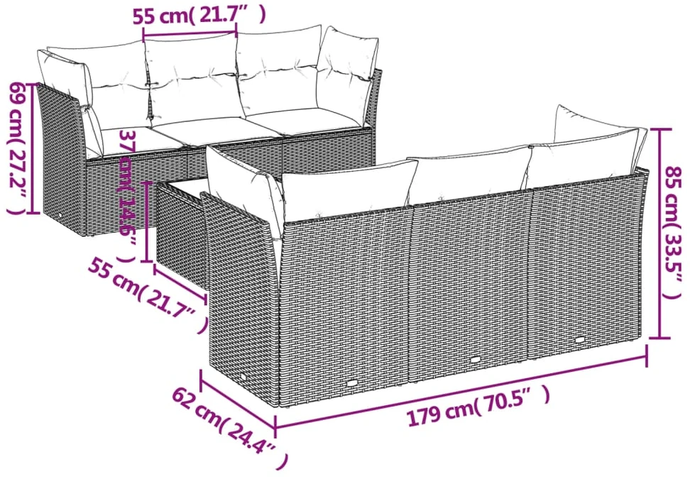Sofa Sofos komplektas su pagalvėlėmis, 7 dalių, smėlio, poliratanas