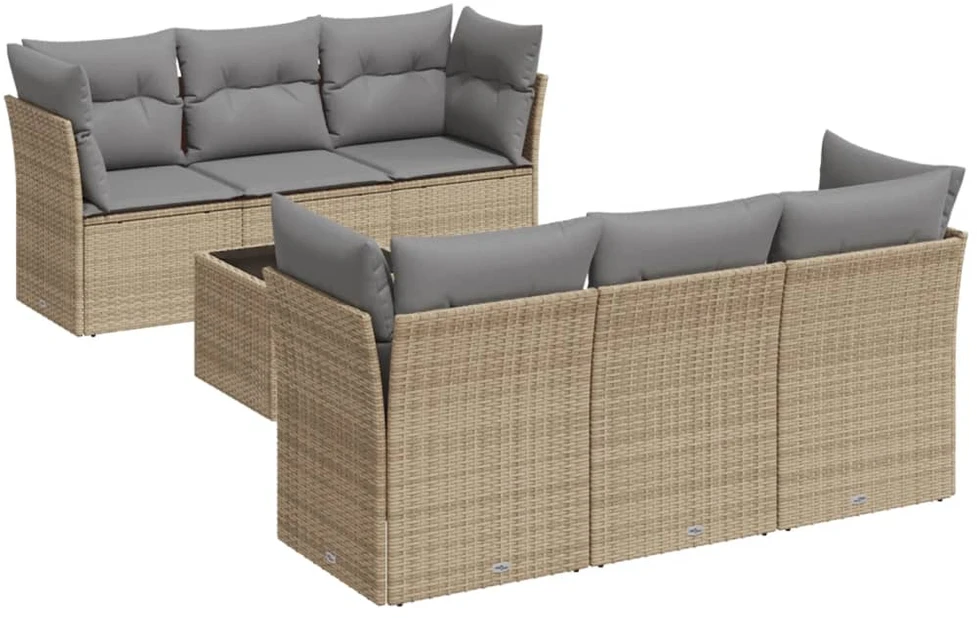 Sofa Sofos komplektas su pagalvėlėmis, 7 dalių, smėlio, poliratanas