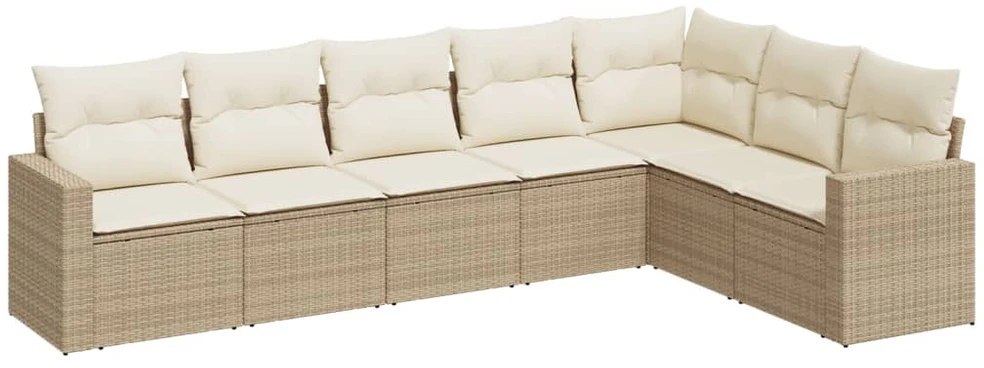 Sofa Sofos komplektas su pagalvėlėmis, 7 dalių, smėlio, poliratanas