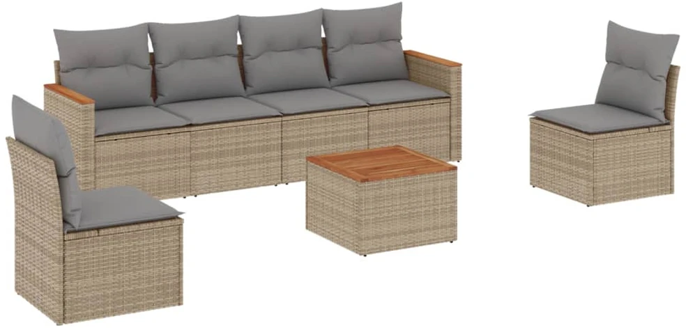 Sofa Sofos komplektas su pagalvėlėmis, 7 dalių, smėlio, poliratanas