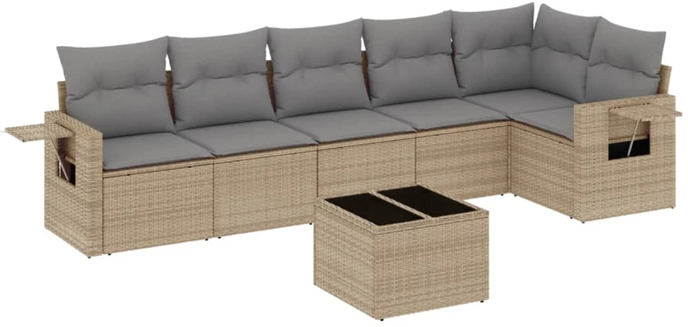 Sofa Sofos komplektas su pagalvėlėmis, 7 dalių, smėlio, poliratanas