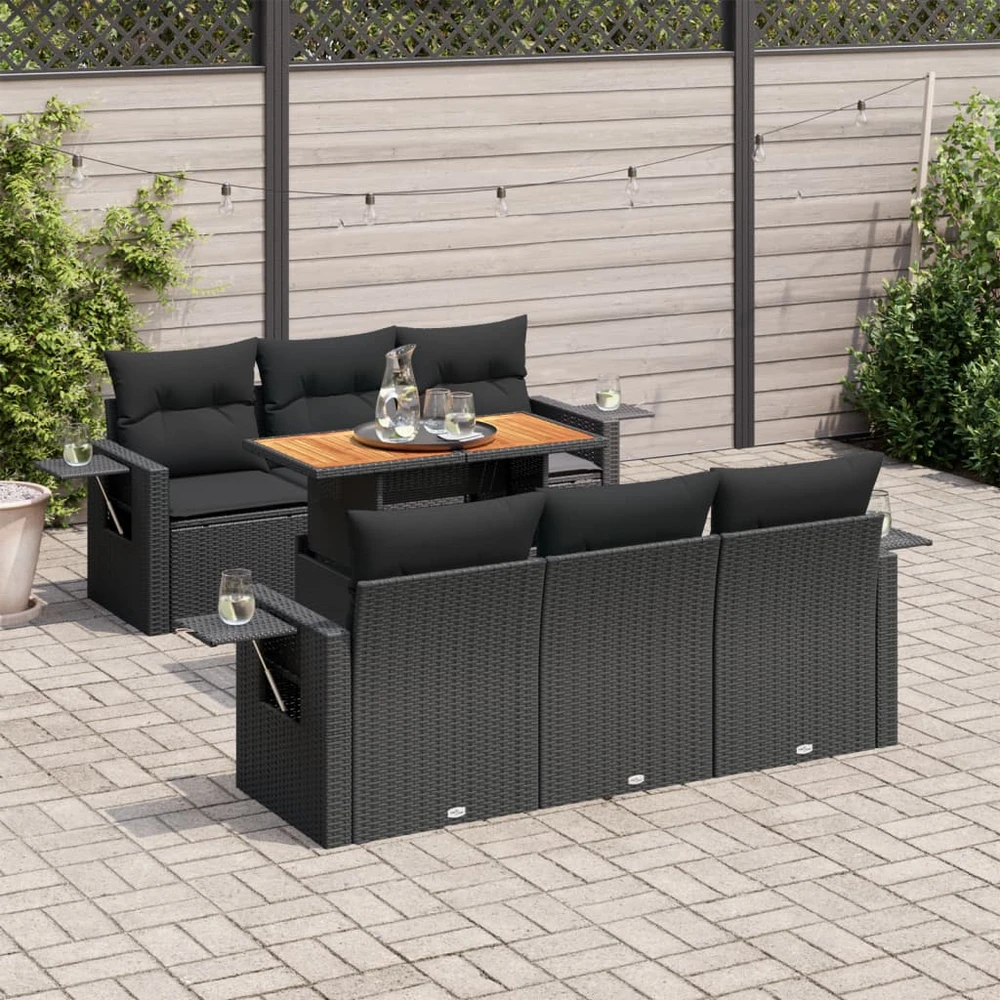 Sofa Sofos komplektas su pagalvėlėmis, 7 dalių, juodas, poliratanas