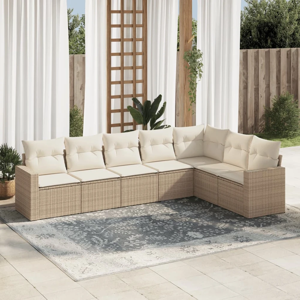 Sofa Sofos komplektas su pagalvėlėmis, 7 dalių, smėlio, poliratanas