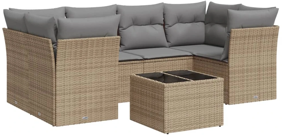 Sofa Sofos komplektas su pagalvėlėmis, 7 dalių, smėlio, poliratanas