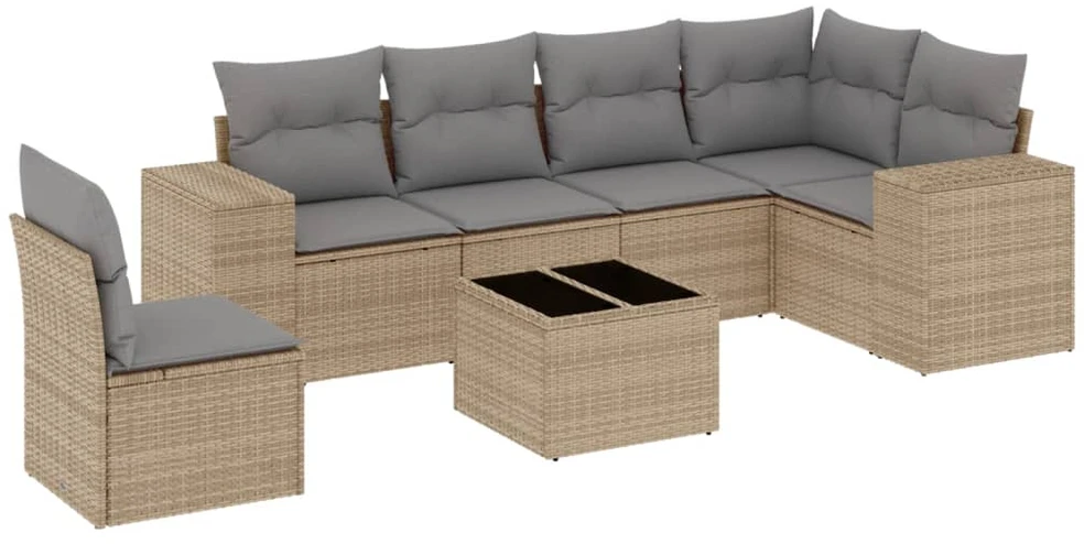 Sofa Sofos komplektas su pagalvėlėmis, 7 dalių, smėlio, poliratanas