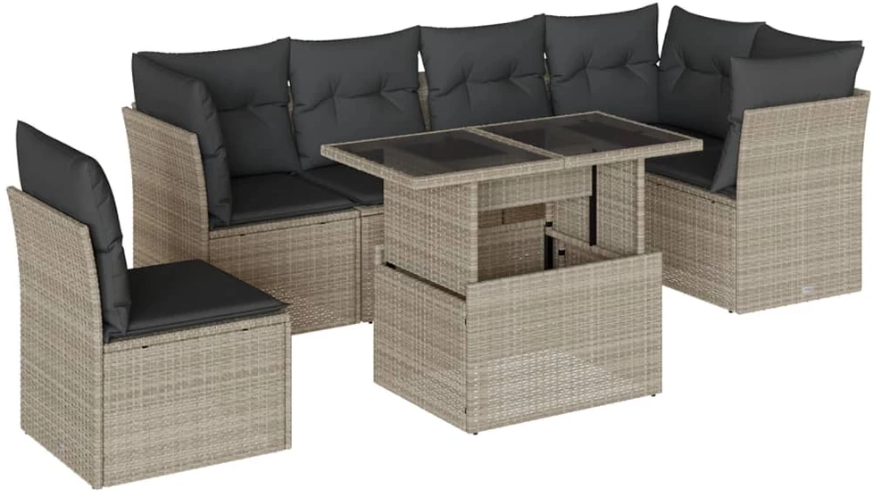 Sofa Sofos komplektas su pagalvėlėmis, 7 dalių, pilkas, poliratanas