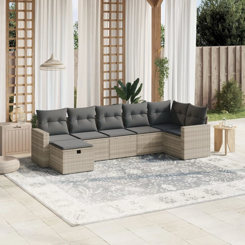 Sofa Sofos komplektas su pagalvėlėmis, 7 dalių, pilkas, poliratanas