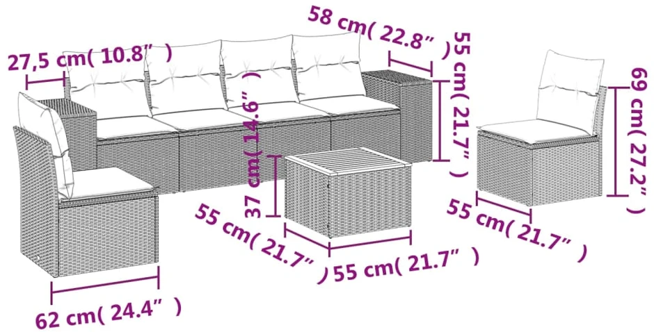 Sofa Sofos komplektas su pagalvėlėmis, 7 dalių, smėlio, poliratanas