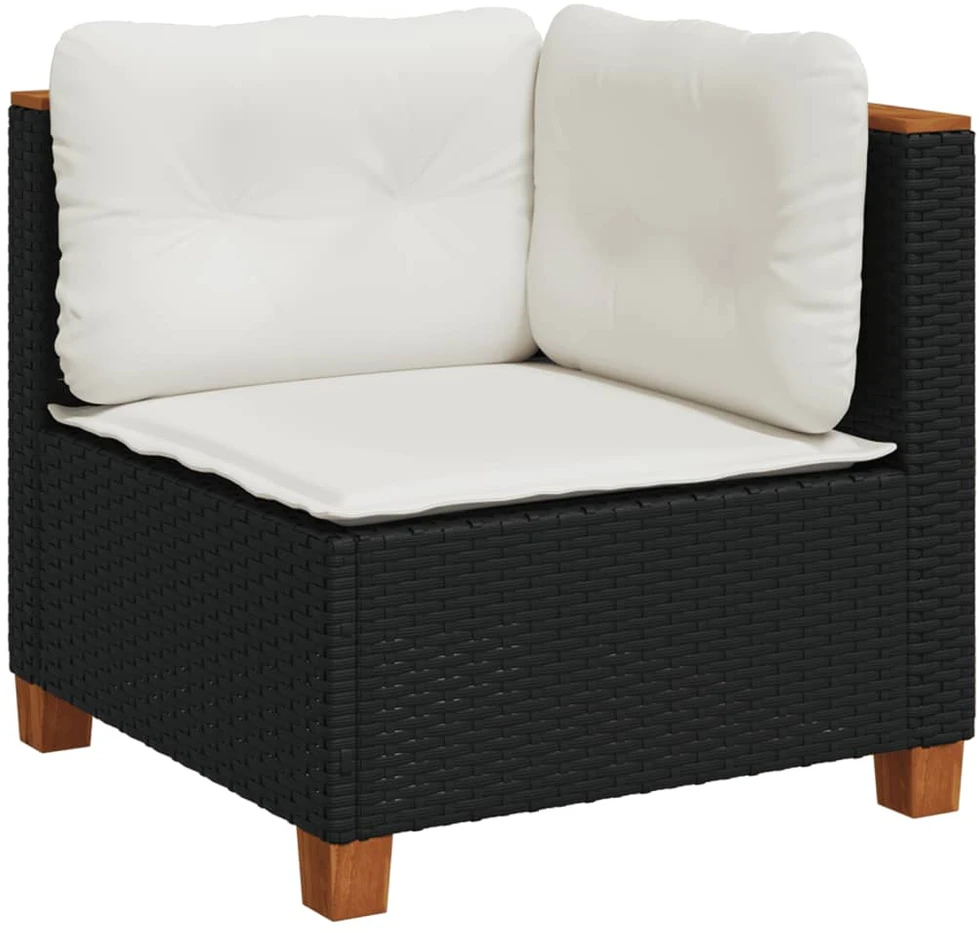 Lauko baldų komplektas Sofos komplektas su pagalvėlėmis, 7 dalių, juodas, poliratanas