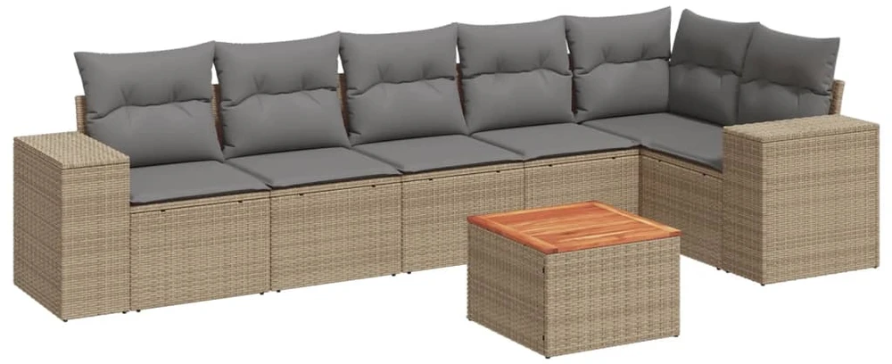 Sofa Sofos komplektas su pagalvėlėmis, 7 dalių, smėlio, poliratanas
