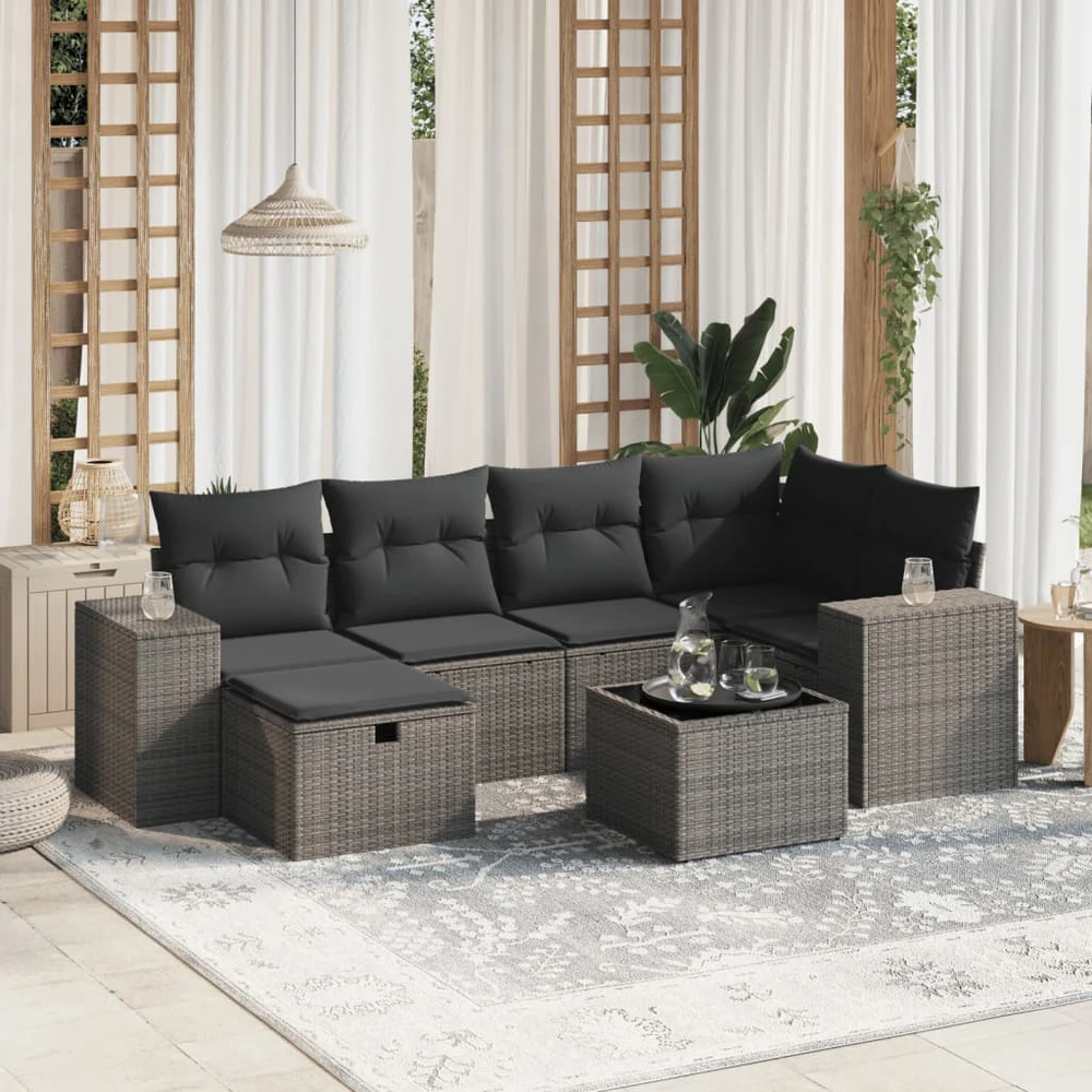 Sofa Sofos komplektas su pagalvėlėmis, 7 dalių, pilkas, poliratanas