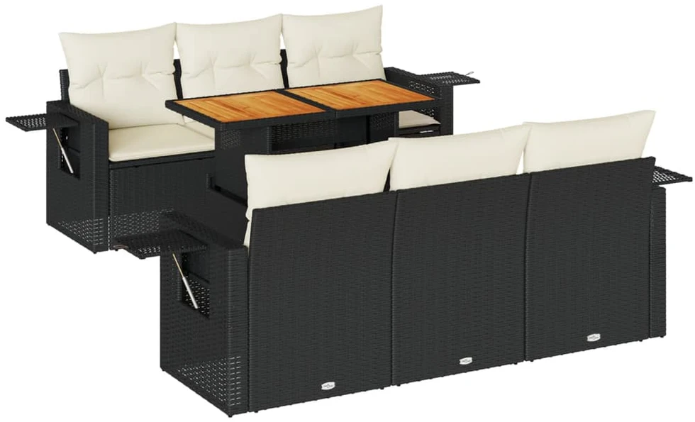 Sofa Sofos komplektas su pagalvėlėmis, 7 dalių, juodas, poliratanas